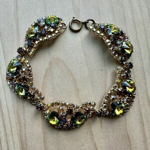 VTG 5 Link Bracelet Size‎ 7.5 Rivoli Watermelon Crystal Rhinestones Gold Plated